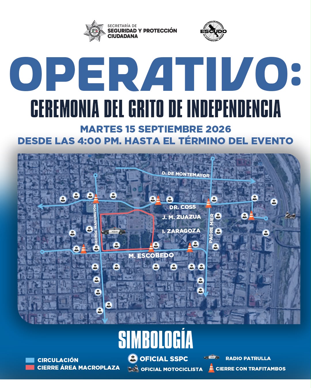 Cerrarán vialidades en Monterrey por Grito de Independencia y Desfile Patrio 2026